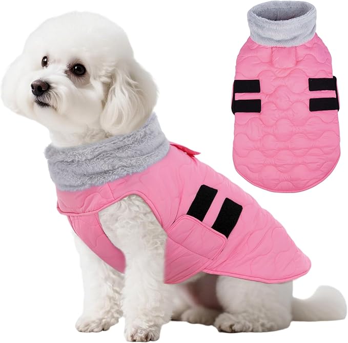 Kuoser Dog Jacket, Warm Dog Coats for Small Dogs, Doggie Winter Jacket Cold Weather Coats with Leash Hole, Winter Coat Apparel for Yorkie Chihuahua, Pink XS