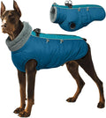 IDOMIK Warm Dog Coat with Harness, Waterproof Reflective Dog Jackets for Small Medium Large Dogs, Fleece High Collar Winter Jacket with Zipper, Pet Winter Snowsuit Clothes for Cold Weather,Blue 2XL