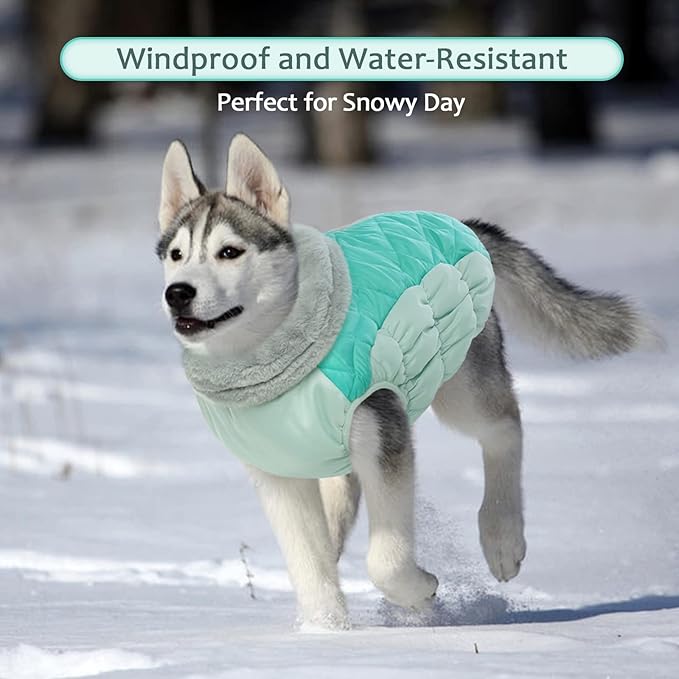 Lelepet Dog Coat Warm Dog Winter Coat Waterproof Dogs Jacket with Harness Built in Reflective Pet Fleece Vest Zip-Up Cold Weather Coats for Large Dogs Turtleneck Windproof Boston Terrier Mint Green