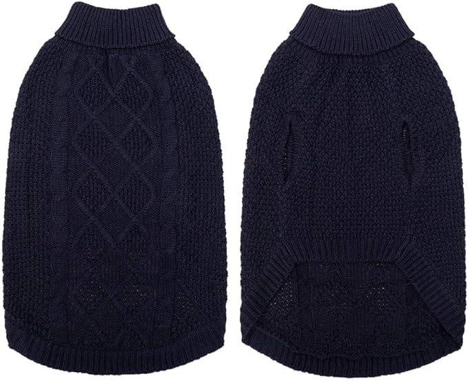 Mihachi Turtleneck Dog Sweater - Winter Coat Apparel Classic Cable Knit Clothes with Leash Hole for Cold Weather, Ideal Gift for Pet in New Year Navy Blue 3XL