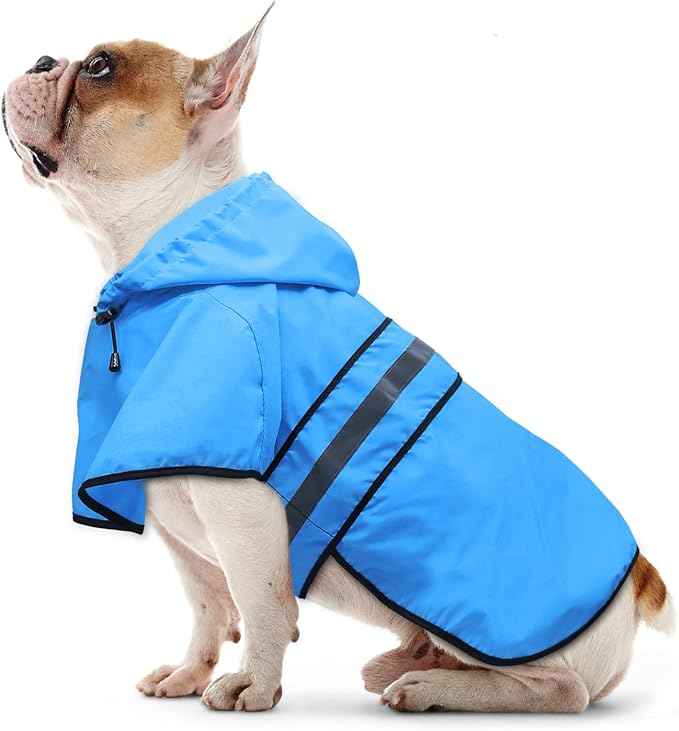 Candofly Sky Blue Waterproof Raincoat, Adjustable Reflective Hooded Poncho Dog Rain Jacket (Small)