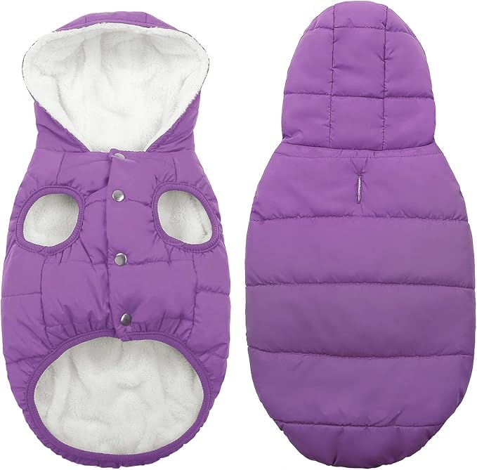 Dog Fleece Hoodie, Windproof Waterproof Dog Coat, Winter Warm DogsJacket, Cold Weather Pet Apparel Clothes Vest for Small Medium(M, Purple)