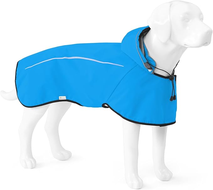 Mile High Life Dog Raincoat, Adjustable Waterproof Pet Rain Jacket, Reflective Hooded Poncho for Small Medium Large Dogs, Lightweight Breathable Pet Rain Coat (Blue,XL Chest 31"-37")
