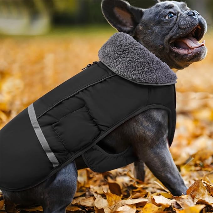Doglay Dog Coat, Waterproof Dog Jacket Pet Winter Coat for Cold Weather with Thicken Furry Collar, Reflective Puppy Winter Jacket Warm Fleece Lining for Small Medium Large Pets