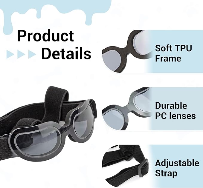 Dog Helmet and Goggles Small Breed, UV Protection Dog Goggles and Motorcycle Helmet with Ear Holes Adjustable Straps for Outdoor Biking, Driving, Black