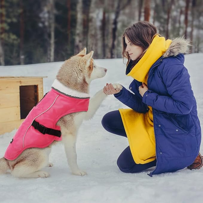 EMUST Dog Coat Winter, Waterproof Pet Snow Jacket for Winter, Adjustable Small/Medium/Large Dog Jackets, Pink, L