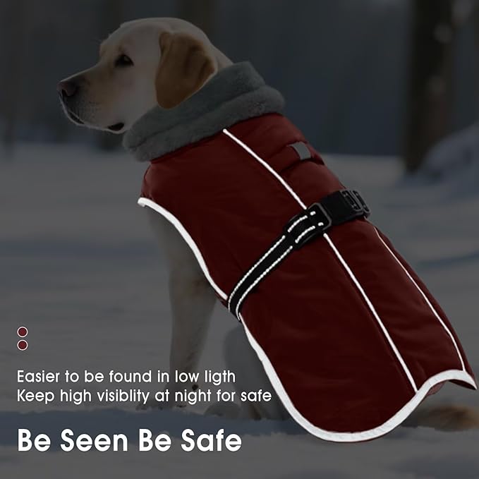 Warm Waterproof Dog Coat,Size M Dogs Jacket Pet Winter Coat for Cold Weather with Thicken Furry Collar,Reflective Puppy Winter Jacket Warm Fleece Lining for Medium Dogs,Red,M