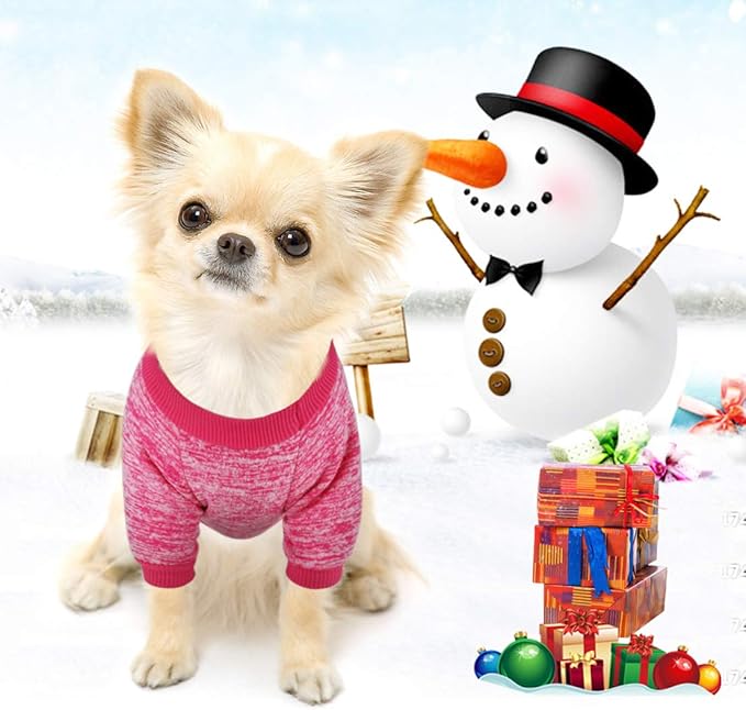 Idepet Pet Dog Classic Knitwear Sweater,Fleece Coat for Small,Medium Dog,Warm Pet Dog Cat Clothes,Soft Puppy Customes (L, Rosered)