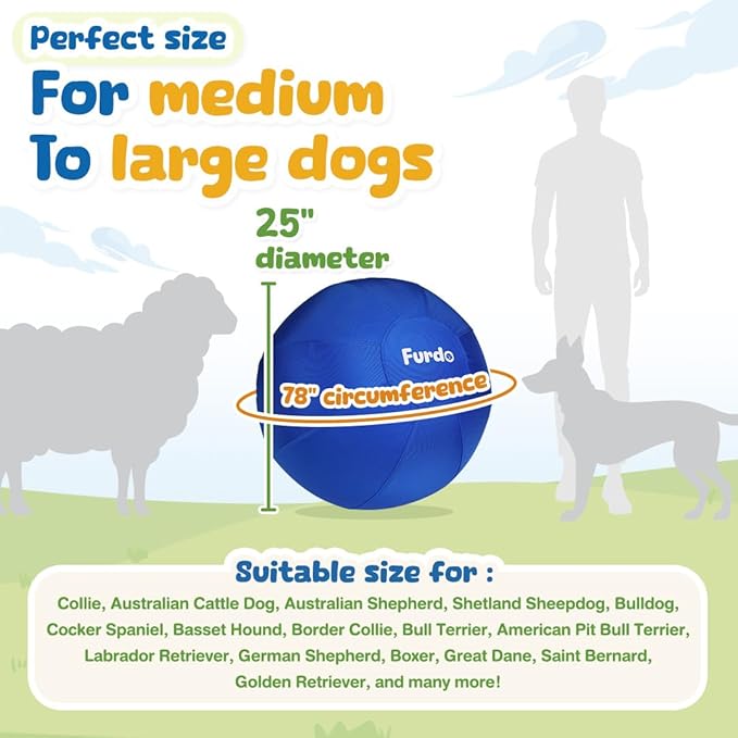 25" Herding Ball for Dogs, for Australian Shepherd, for Cattle, for Border Collie, for Blue Heelers & Medium to Large Dogs,Horse, Herding Dog Ball, Herding Toys - Blue