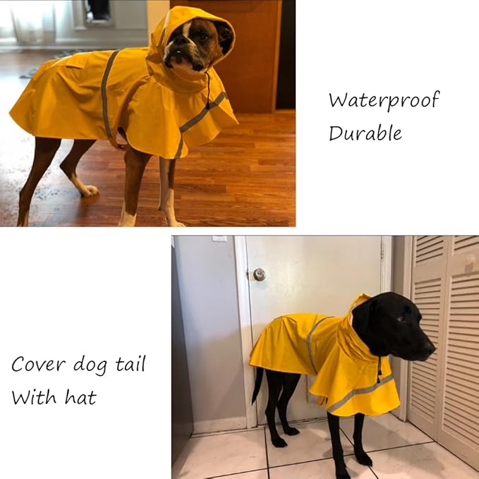 NACOCO Large Dog Raincoat Adjustable Pet Water Proof Clothes Lightweight Rain Jacket Poncho Hoodies with Strip Reflective (XL, Orange)