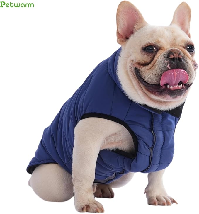 PetWarm Reversible Dog Cold Weather Coats, Waterproof Dog Puffer Vest, Vest for Dogs with Hook-and-Loop Strap, Windproof Outdoor Coat for Winter Walks and Snowy Days, Blue, 2XL