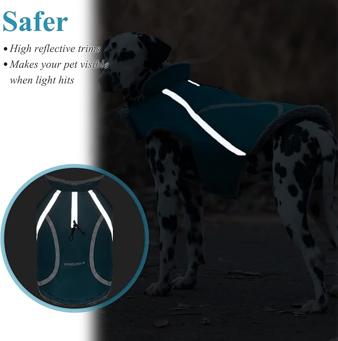 VIVAGLORY Frostfit Dog Coat, Dog Jacket for Winter & Cold Weather, Warm Fluffy Fleece Lined Water Resistant Reflective for Puppy, Coat with Velcro Fastening & Leash Hole, XS, Turquoise