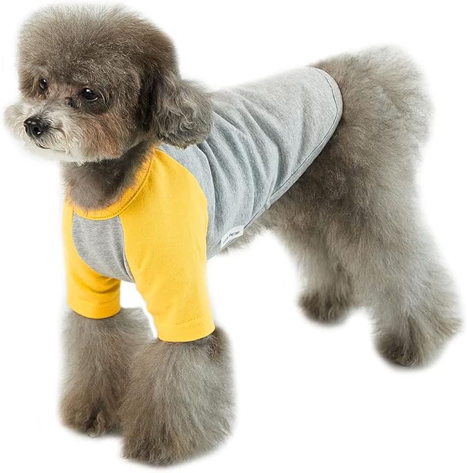 Dog Shirt for Small and Large Dogs Raglan Cotton T-Shirts Soft Breathable Dog Shirts pet Clothes Gray Series (Large, Gray/Yellow)
