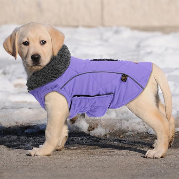EMUST Winter Dog Vests, Fleece Lined Dog Coats Warm Jackets for Small Medium Large Dogs, Cold Weather Apparel, Purple, Extra Extra Large