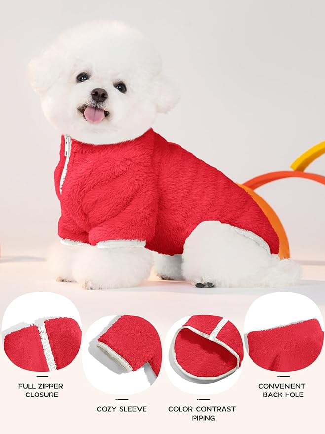 Haloumoning Dogs Fleece Winter Coats Jackets for Small and Medium Dogs Thick Full Zip Sherpa Turtleneck Puppy Jackets
