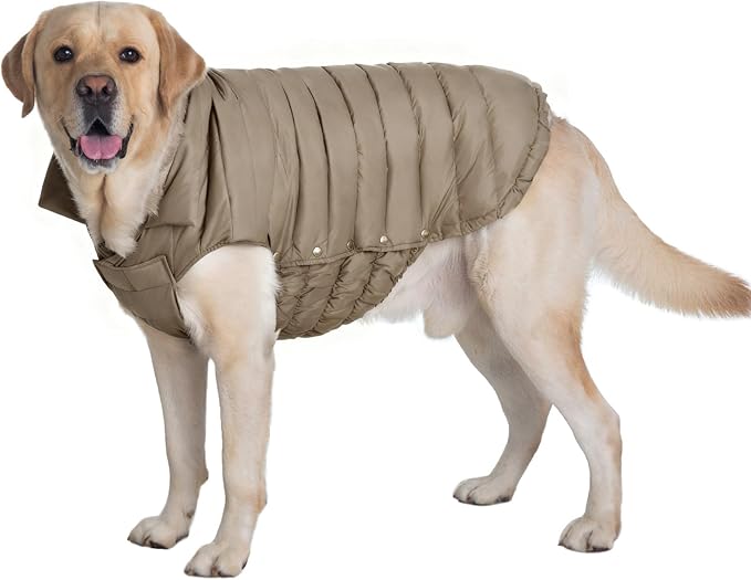 SPACE LION Dog Puffer Jacket, Down Winter Coat, Durable Outdoor Coat for Cold and Windy Conditions, Waterproof, Lightweight Jacket, Adjustable Fit for Small, Medium, Large Dogs(Camel,28/4XL)