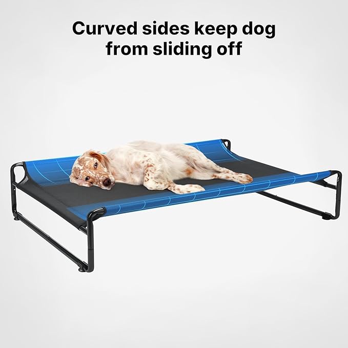 Veehoo Original Outdoor Elevated Dog Bed, Cooling Raised Dog Cot for Large Dogs, Portable Standing Pet Hammock Platform with Washable Breathable Mesh, No-Slip Feet, Large, Black Silver, CWC2201