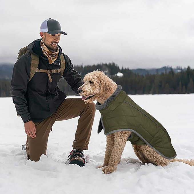 Fragralley Dog Coat Medium, Waterproof Dog Jacket with Warm Fleece Lining, Adjustable Reflective Dogs Winter Coat, Turtleneck Pet Coats for Cold Weather (ArmyGreen M)