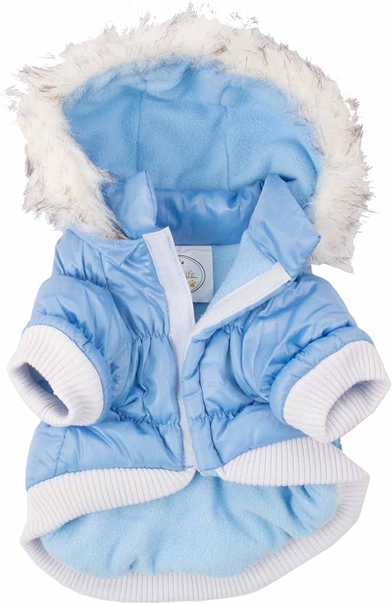 PET LIFE Classic Metallic Fashion Pet Dog Coat Jacket Parka w/ 3M Insulation and Removable Hood, Medium, Sky Blue