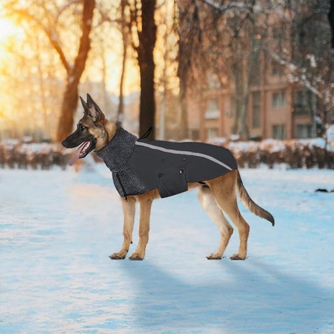 SlowTon Winter Dog Coat, Warm Polar Fleece Lining Doggie Outdoor Jacket with Turtleneck Scarf Reflective Stripe Adjustable Waterproof Windproof Puppy Vest Soft Pet Outfits (XL,Grey)