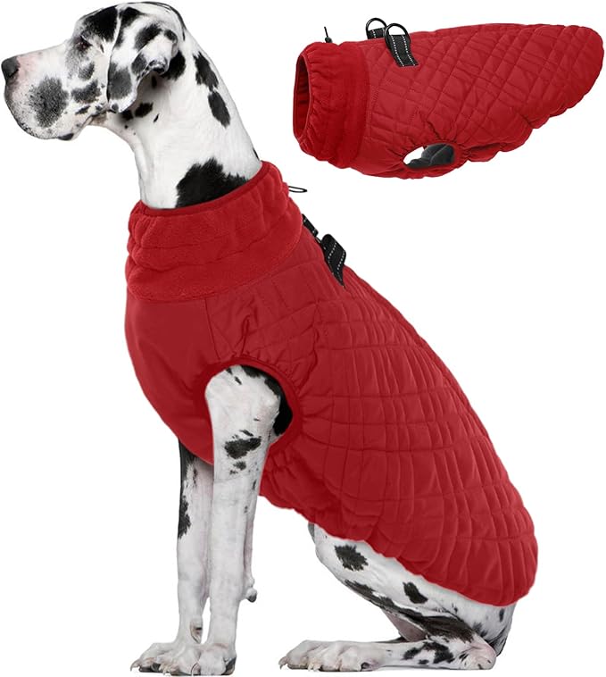 Kuoser XXXL Thermal Dog Suit | Extra Giant Apparel for St. Bernards | D-Ring Safety System Prevents Escape During Storms, Red XXL