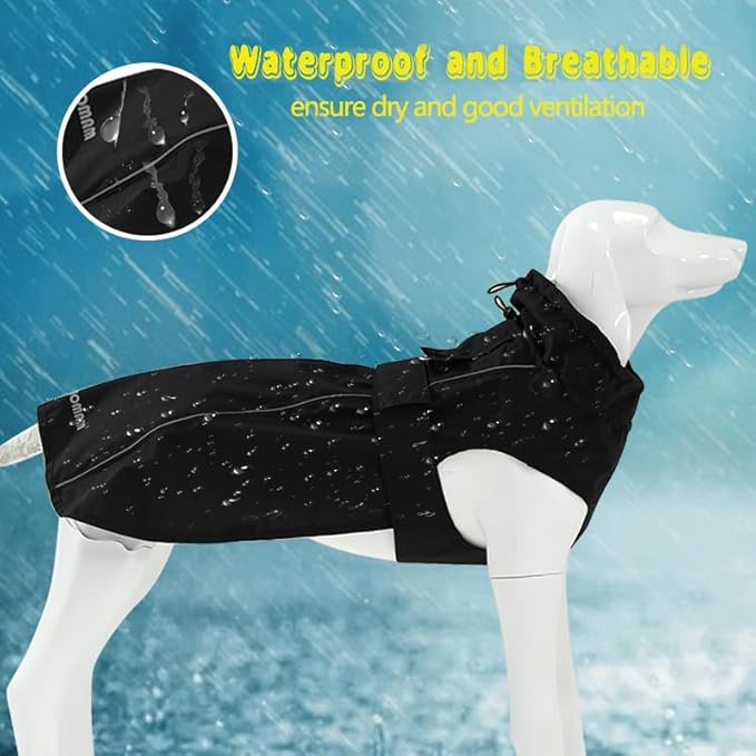 Adjustable Waterproof Dog Raincoat for Dogs,Lightweight Pet Rain Jacket Puppy Clothes with Reflective Strip for Small Medium Large Dogs (Black, Large)