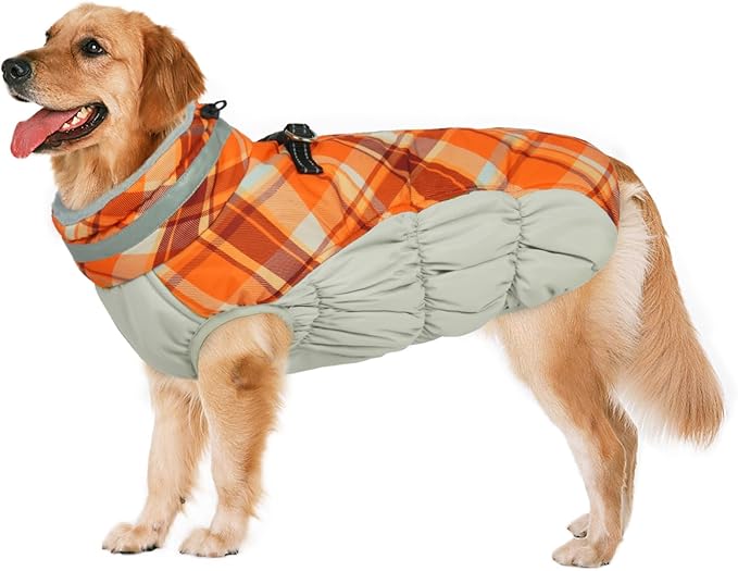 Lelepet Warm Dog Winter Coat Dog Coats for Large Dogs Waterproof Dogs Jacket with Harness Built in Reflective Cold Weather Coats Windproof Zip-Up Winter Fleece Vest Snowsuit Pitbull Labrador XXL