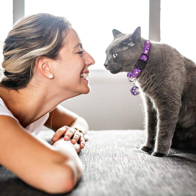 2Pcs Breakaway Cats Collars Cat Collars for Boy & Girl Cats Adjustable Kitten Collars with Bell,Pink+Purple,7"-10.7"