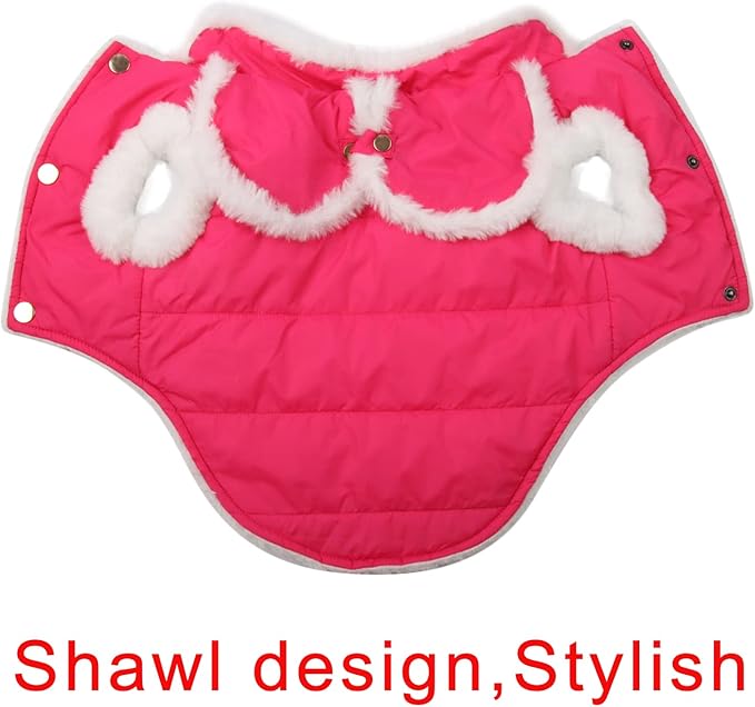 Shawl Design Fleece Lined Warm Dog Jacket for Puppy Winter Cold Weather,Soft Windproof Small Dog Coat,Pink M