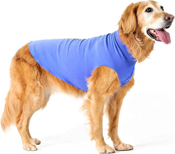 Goldpaw Stretchy Fleece Jacket for Small Dogs - Super Soft, Warm Dog Sweater - Pet Sweater Vest for Fall and Winter - Canine Clothes Made in The USA - Machine Washable - Cornflower Blue - Size 14