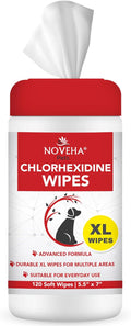 NOVEHA XL Cleansing Wipes with Aloe for Cats and Dogs - Formulated Pet Wipes for Facial, Finger Folds, and Underarms - Extra Large Size (5.5" x 7") - 120 Count