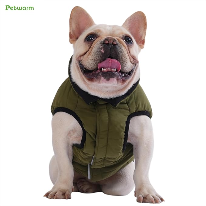 PetWarm Reversible Dog Winter Coat, Windproof Dog Puffer Vest, Soft Vest for Dogs with Hook-and-Loop Strap for Easy Dressing, Waterproof Coat for Dogs with Adjustable Fit, Green, XL