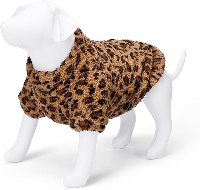 GreenJoy Leopard Print Dog Sweater – Stretchy Fleece Dog Turtleneck Sweatshirt for Puppies & Cats, Soft & Warm Pet Winter Clothes for Small, Medium & Large Dogs (Coffee Brown, Medium/Large)