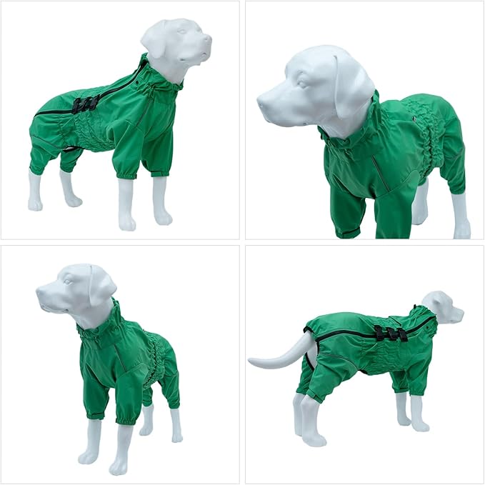 Dogs Waterproof Jacket, Lightweight Waterproof Jacket Reflective Safety Dog Raincoat Windproof Snow-Proof Dog Vest for Small Medium Large Dogs Green 5XL