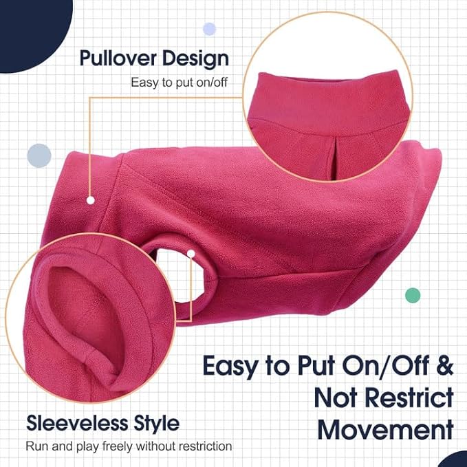 IECOii 2 Pack 4XL Dog Fleece Vest Sweater, Warm Stretchy Doberman Fleece Jacket with Leash Hole for Large Dogs - Winter & Fall Soft Pullover(Size XXXXL, Rose Red & Dusty Pink)