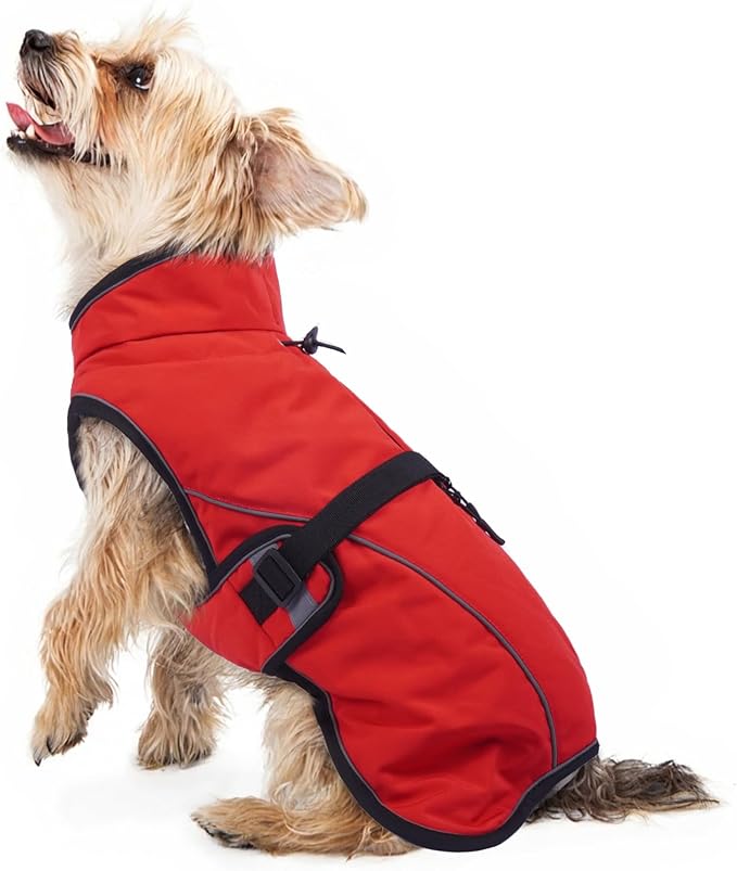 Warm Dog Coat for Winter,Waterproof Jacket with Zipper,Detachable Dog Coat with Adjustable Buckle,Comfortable Jacket for Dogs in Cold and Windy Days.S Red