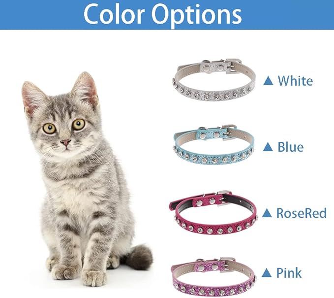 2 Pack Cat Collar Rhinestone Bling Cute Cat Collars Accessories for Pet Collars Adjustable Ideal for Girl Cats Male Cats(Blue Pink)