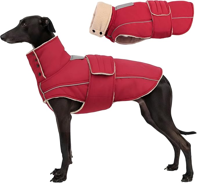 ASENKU Warm Dog Coat, Waterproof Dog Jackets for Large Dogs with Reflective Fleece Vest Turtleneck with Button, Windproof Cold Weather Coats for Small Medium Large Dogs, Dark Red, L