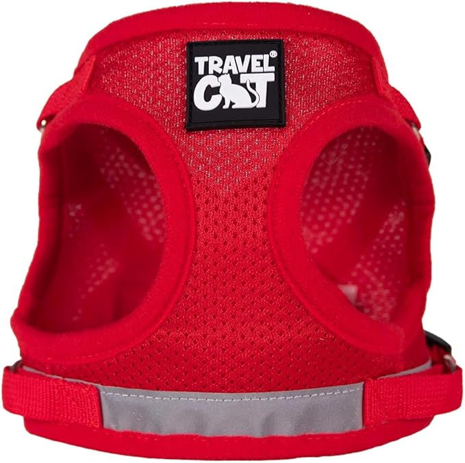Travel Cat Harness and Leash Set - Adjustable Fit Mesh Cat Harness and Reflective Strap - Comfort Walking Vest for Kitten for Outdoor Walking, Hiking (Extra Small, Red)