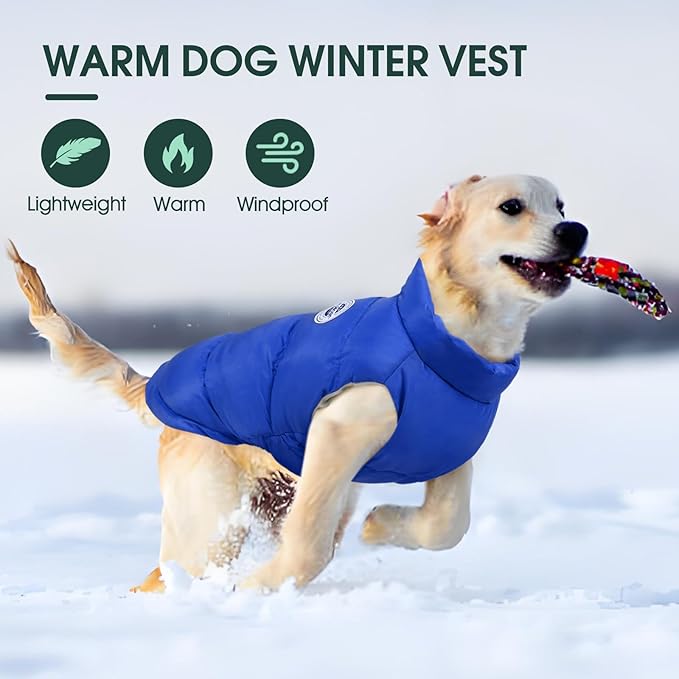 Kuoser Dog Coat Puffer Vest, Warm Dog Jacket Windproof Dogs Cold Weather Coats Pet Snowsuit Padded Vests, Lightweight Puppy Winter Clothes for Small Dogs, Button Design, Easy On/Off, Blue S