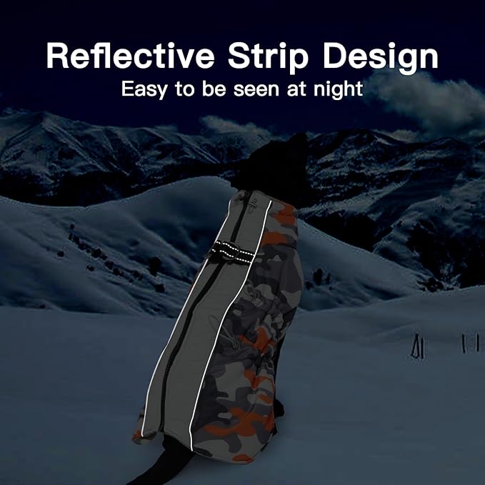Dog Coat Dog Winter Jacke XX Large Warm Dog Coat Zip Up Snowsuit Dog Harness Vest Reflective Water-Resistant Dog Coat Dog Snow Jacket for Large Dogs Border Collie, Pit Bull, Orange-Camouflage