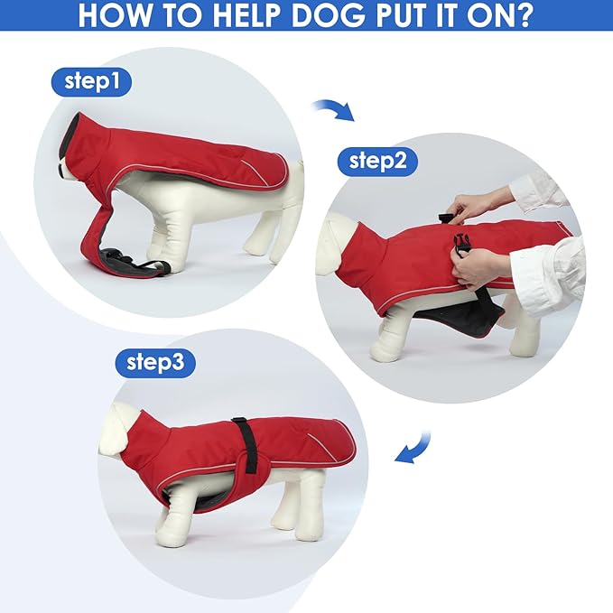 Dachshund Coat Warm Winter Dog Coat - Red, Medium - Dachshund Jacket with Fleece Lining, Waterproof Dog Coat Christmas Dachshund Snowsuit with Harness Hole and Adjustable Buckle Closure