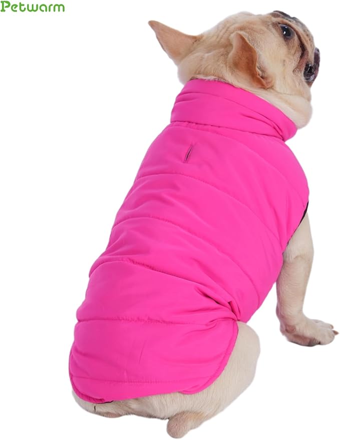PetWarm Reversible Dog Winter Coat, Windproof Dog Puffer Vest, Soft Vest for Dogs with Hook-and-Loop Strap for Easy Dressing, Waterproof Coat for Dogs with Adjustable Fit, Pink, 2XL