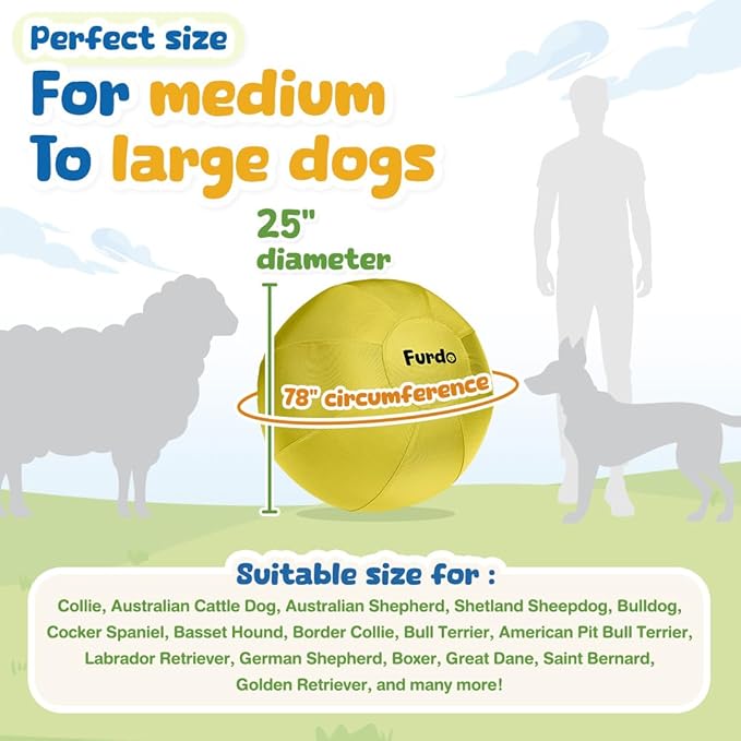25" Herding Ball for Dogs, for Australian Shepherd, for Cattle, for Border Collie, for Blue Heelers & Medium to Large Dogs,Horse, Herding Dog Ball, Herding Toys - Yellow