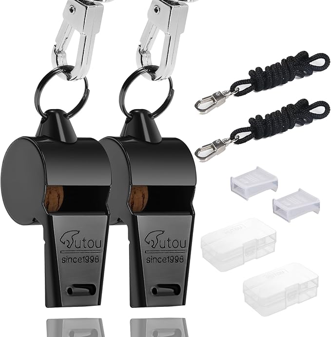 HUTOU Whistle Stainless Steel Coach Sports Whistle with Lanyard, Loud Crisp Sound Whistle Ideal for Coaches, Referees, and Official