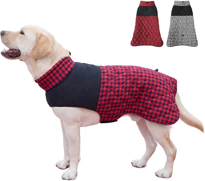 Dog Jackets for Winter, Reversible Dog Coat Windproof Waterproof Jackets for Cold Weather, British Style Plaid Coats Warm Vest for Small Medium Large Dogs(RED, 6XL)