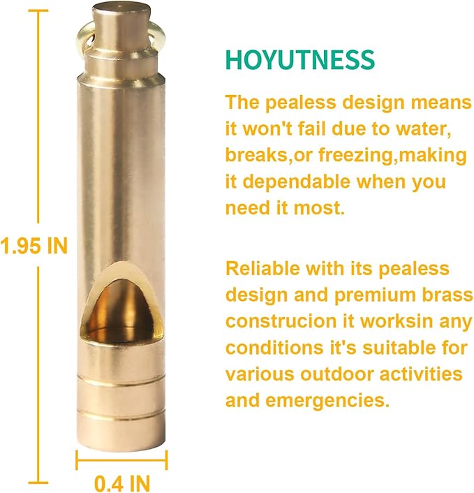 Brass Survival Whistle, 125 dB Loud Emergency Whistle with Lanyard for Hiking, Camping, Pet Training, and Coaching