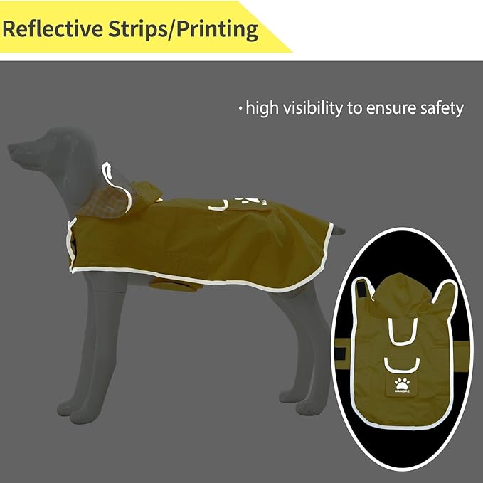 MAMORE Dog Raincoat Reversible,Waterproof Dog Rain Coat Hooded Slicker Poncho with Reflective Strip, Plaid Double Layer Rain Jacket for Small Medium Large Dogs (Yellow, X-Large)