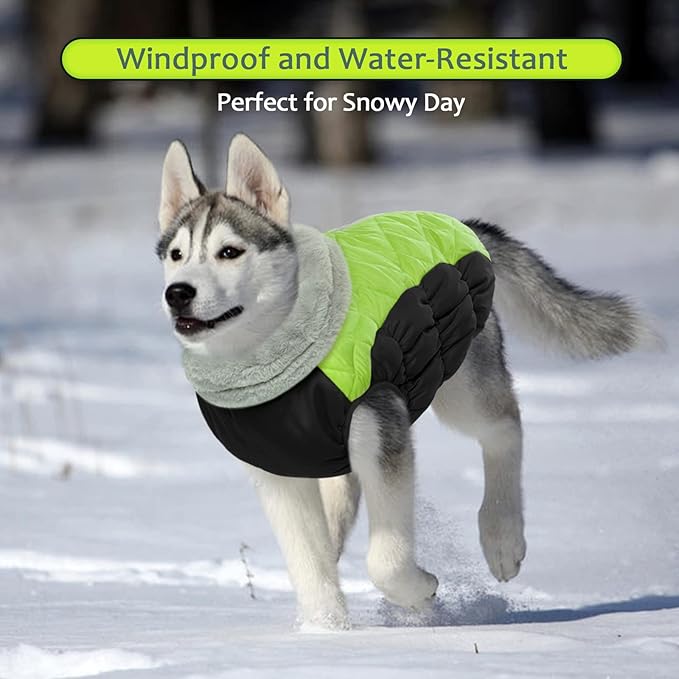 Lelepet Dog Coat Warm Dog Winter Coat Waterproof Dogs Jacket with Harness Built in Reflective Pet Fleece Vest Zip-Up Cold Weather Coats for Large Dogs Turtleneck & Windproof Coats Boston Terrier Lime