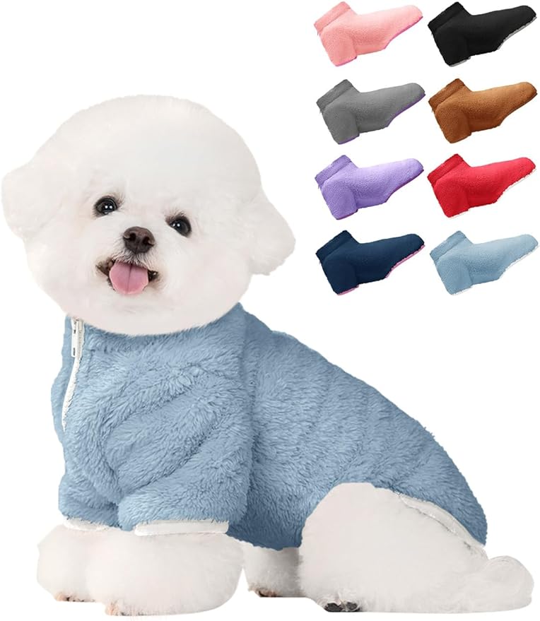 Haloumoning Dogs Fleece Winter Coats Jackets for Small and Medium Dogs Thick Full Zip Sherpa Turtleneck Puppy Jackets